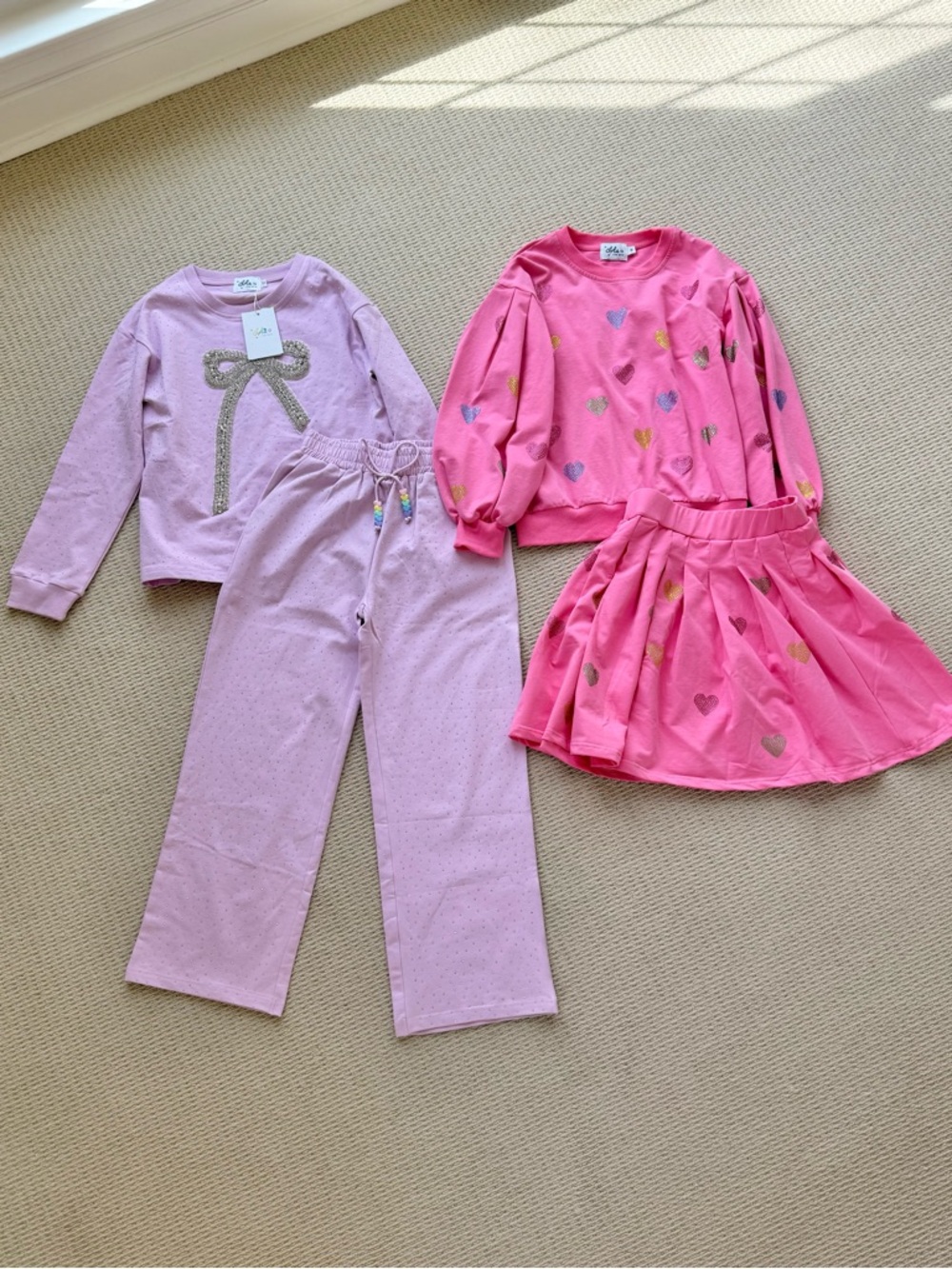 Lola + The Boys Purple Bow & Pink Hearts Matching Set